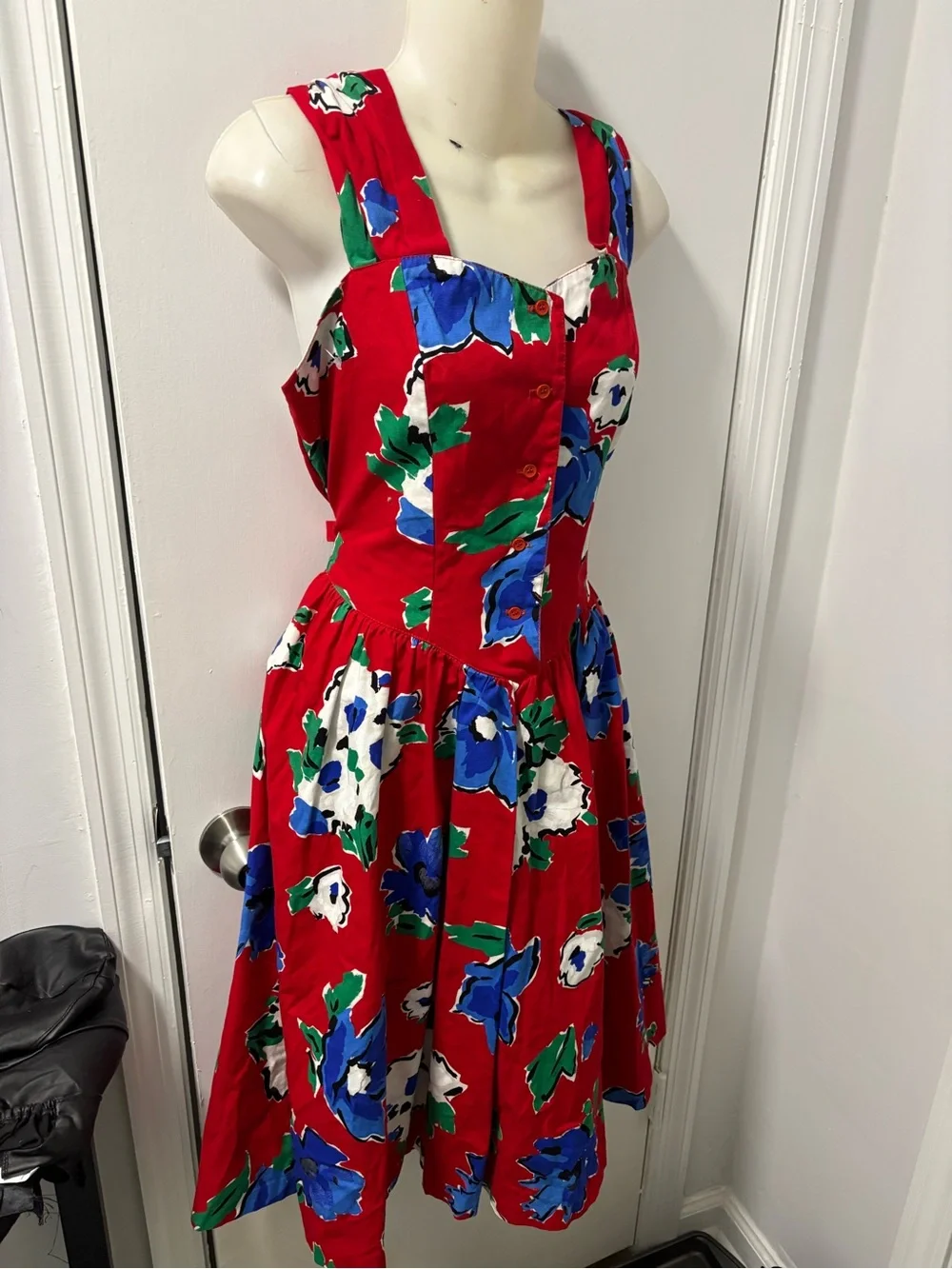 80s bold floral red sundress - Picture 2 of 9